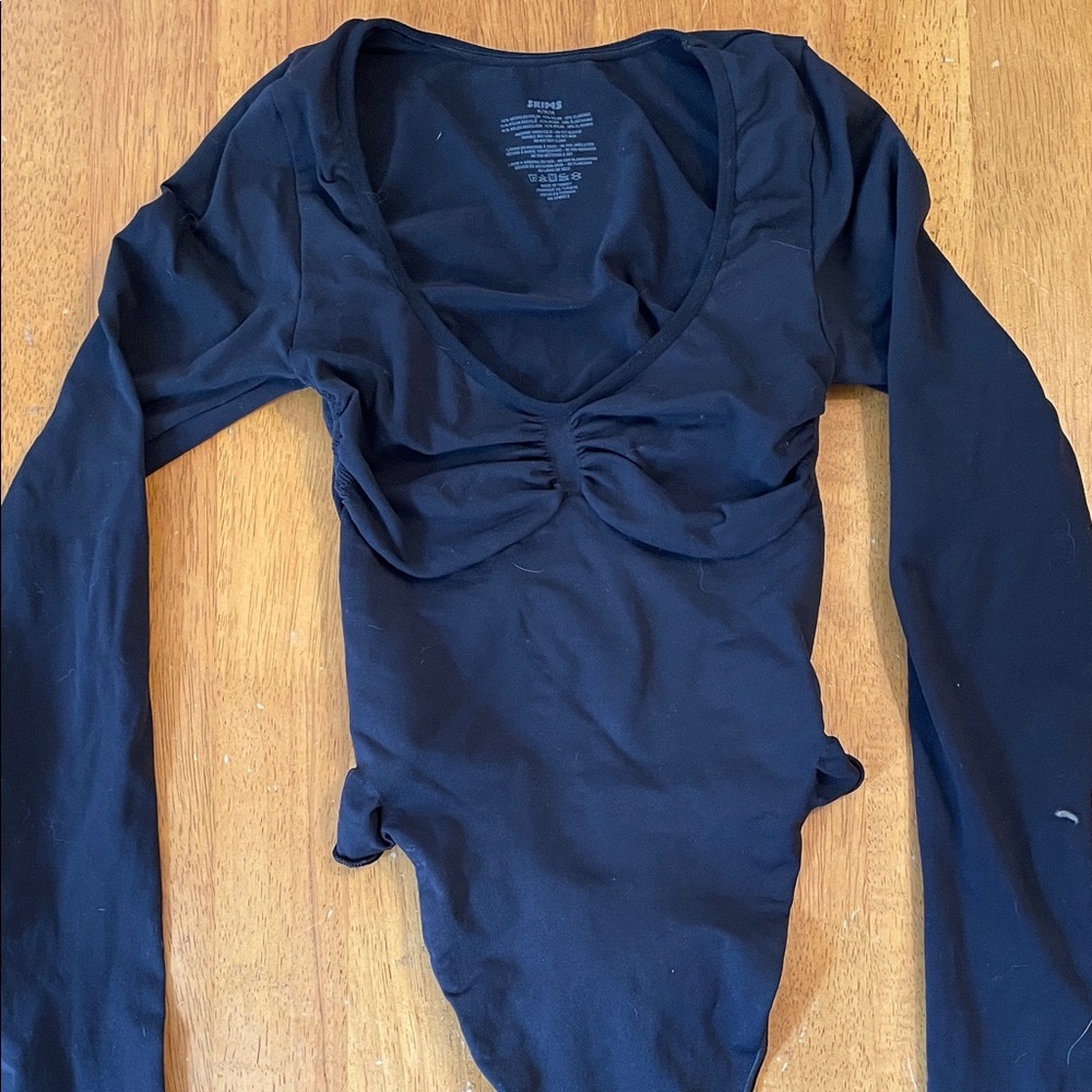 Skims Black Long Sleeve Bodysuit